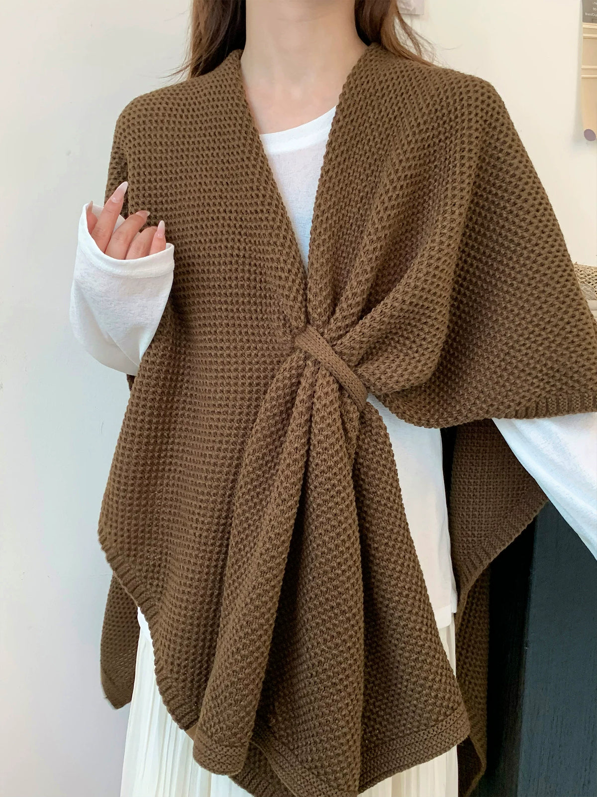 Women's Fall Winter Fleece-Lined Vintage Knit Shawl for Office and Travel Evening Gift Holiday Gift