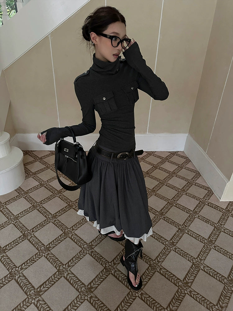 Women's Ruched Longline Striped Oversized Slim-fit Midi Skirt for Summer Outfits Office Weekend Slimming Everyday Date Night