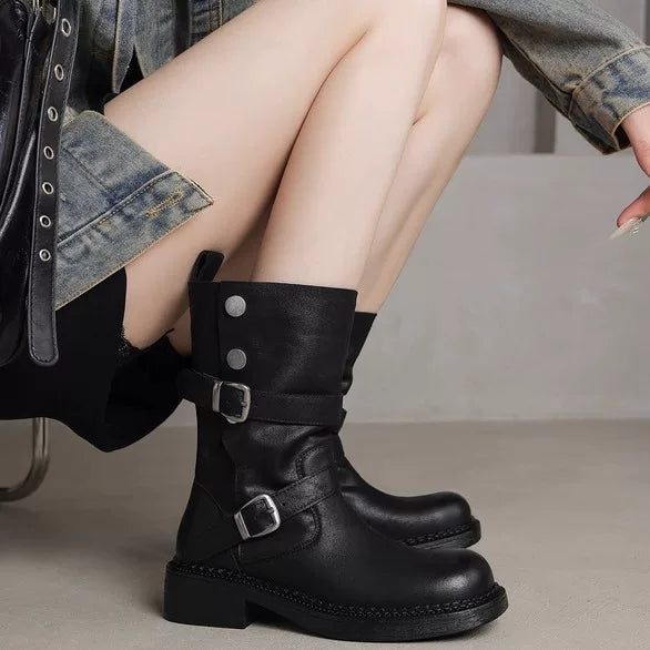 Women's Western Cowboy Fall Winter Leather Retro Tall Riding Boots for Office and Weekend Streetwear Everyday Wear Date Night Wedding Guest