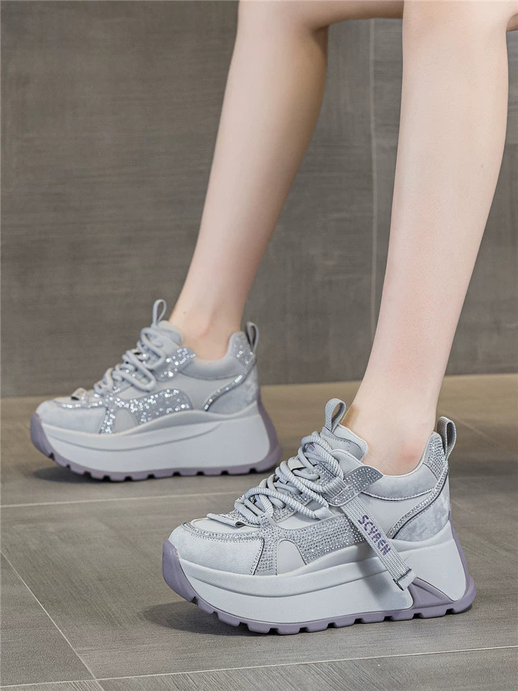 Hidden Lift Chunky Sole Court Sneakers for Women