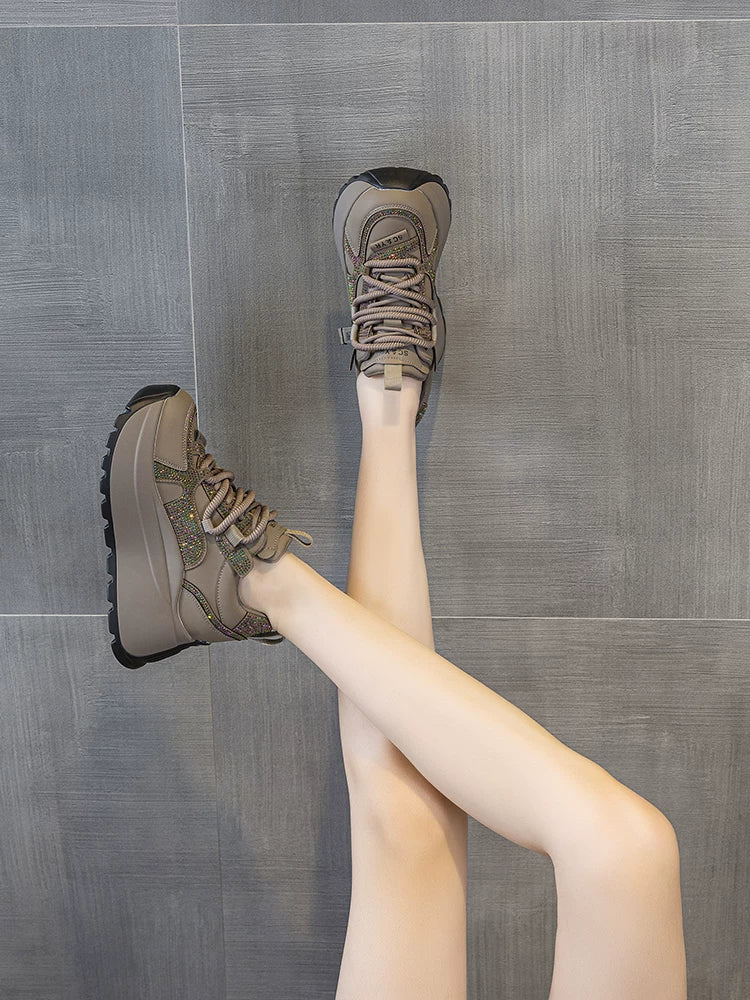 Hidden Lift Chunky Sole Court Sneakers for Women