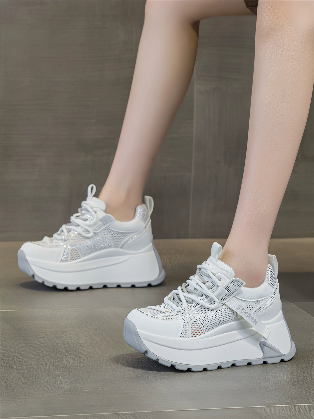 Hidden Lift Chunky Sole Court Sneakers for Women