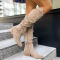 Women's Winter Suede Low Heel Plus Size Side Zip Boots for Fall Outfits Streetwear Office and Weekend Everyday Wear