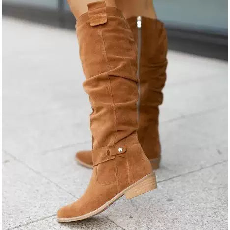 Women's Winter Suede Low Heel Plus Size Side Zip Boots for Fall Outfits Streetwear Office and Weekend Everyday Wear