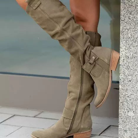 Women's Winter Suede Low Heel Plus Size Side Zip Boots for Fall Outfits Streetwear Office and Weekend Everyday Wear