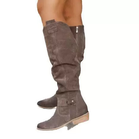 Women's Winter Suede Low Heel Plus Size Side Zip Boots for Fall Outfits Streetwear Office and Weekend Everyday Wear