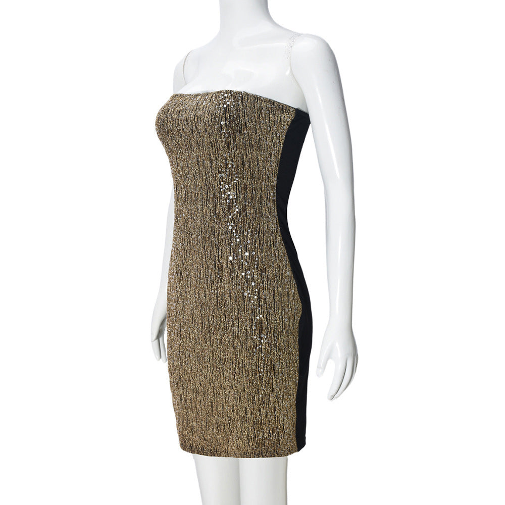 Women's Streetwear Glitter Cutout Evening Dress Formal Midi Dress for Black Tie Wedding Guest Cocktail Party Prom Date Night