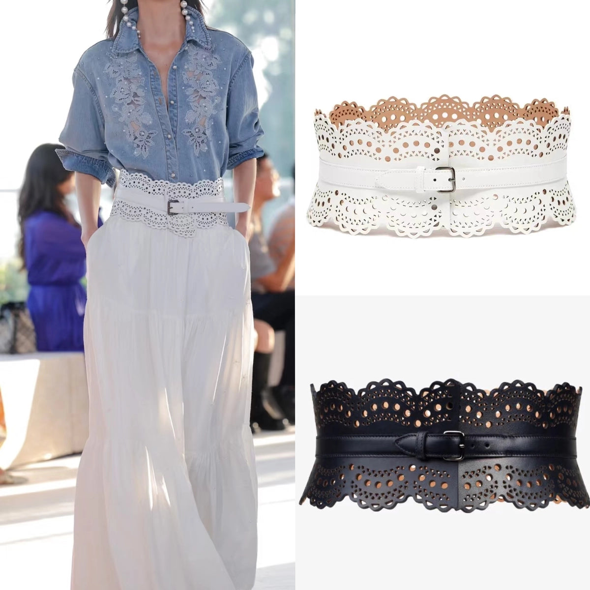 Women's Embossed Wide Cutout Waist Belt for Date Night Gift Party Versatile Designer Office Everyday