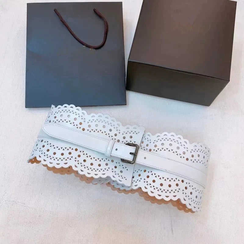 Women's Embossed Wide Cutout Waist Belt for Date Night Gift Party Versatile Designer Office Everyday