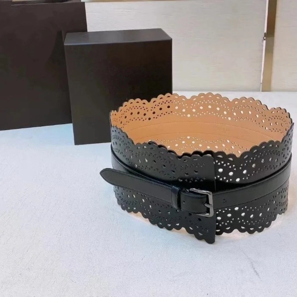 Women's Embossed Wide Cutout Waist Belt for Date Night Gift Party Versatile Designer Office Everyday
