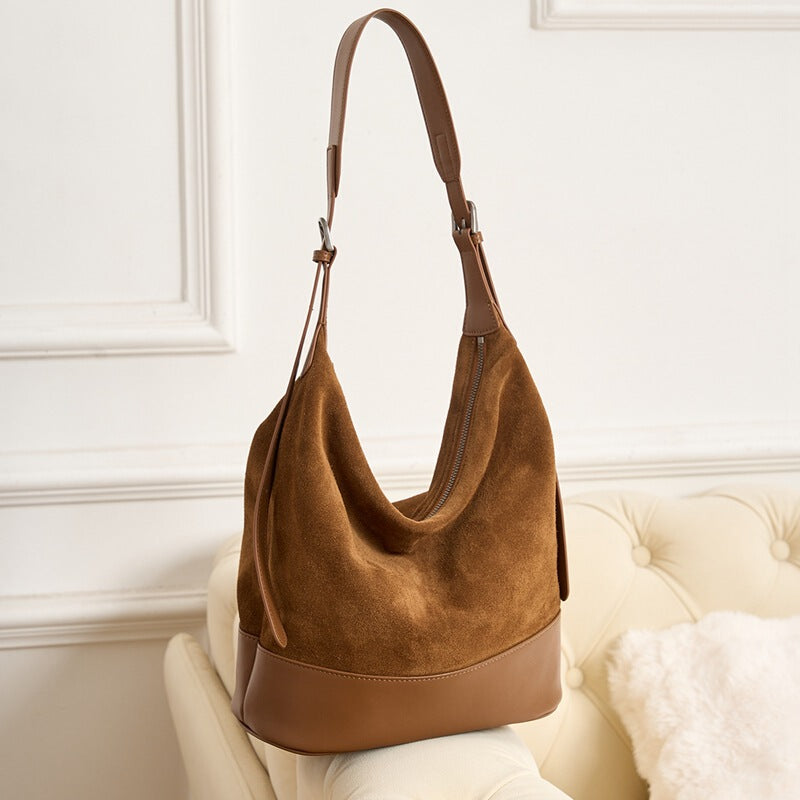 Women's Large-capacity Commuter Office Leather Workwear Bucket Bag Drawstring Shoulder Purse Hobo for Everyday Use Travel Premium