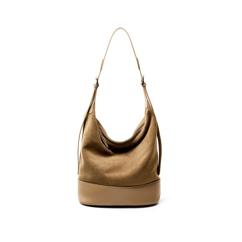 Women's Large-capacity Commuter Office Leather Workwear Bucket Bag Drawstring Shoulder Purse Hobo for Everyday Use Travel Premium