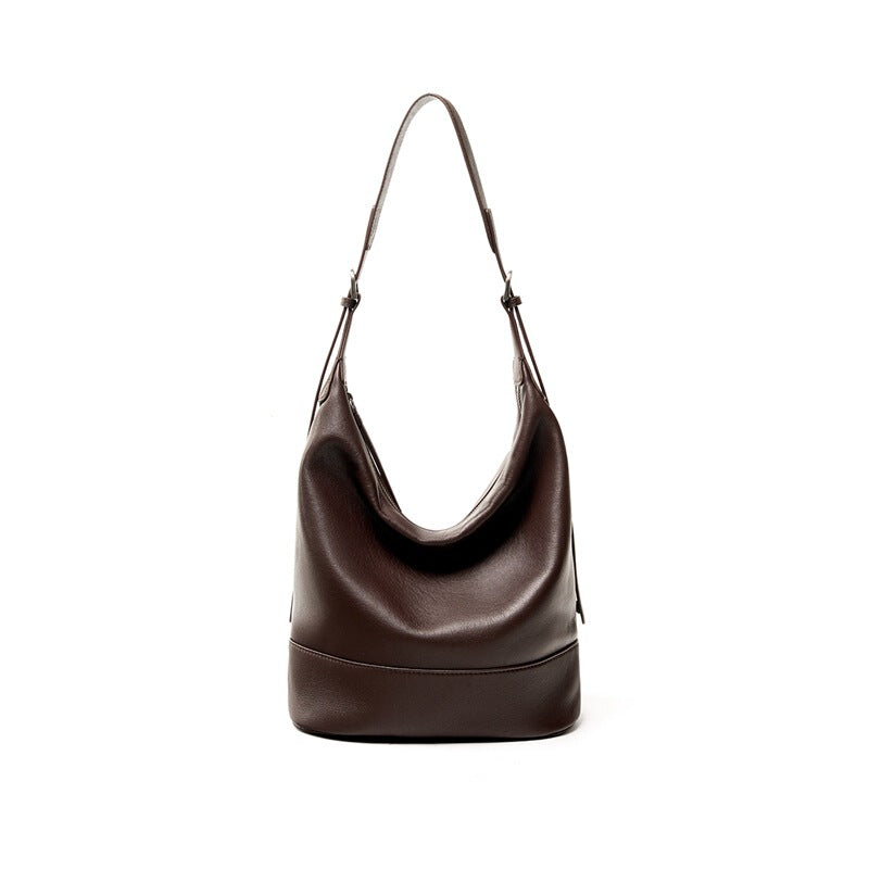 Women's Large-capacity Commuter Office Leather Workwear Bucket Bag Drawstring Shoulder Purse Hobo for Everyday Use Travel Premium