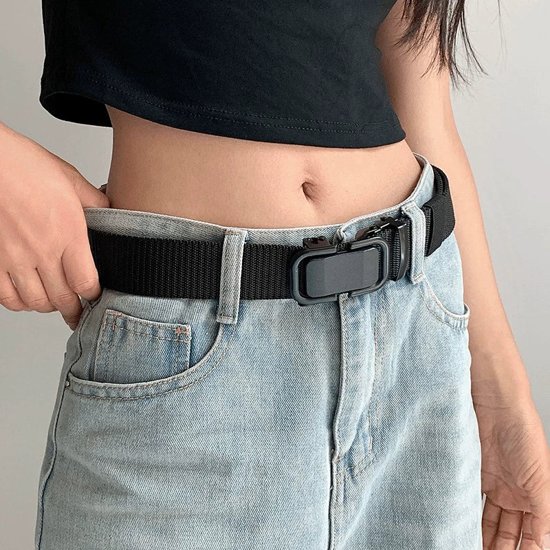 Women's No-hole Automatic Buckle Lightweight Nylon Canvas Waist Belt Everyday Wear Designer