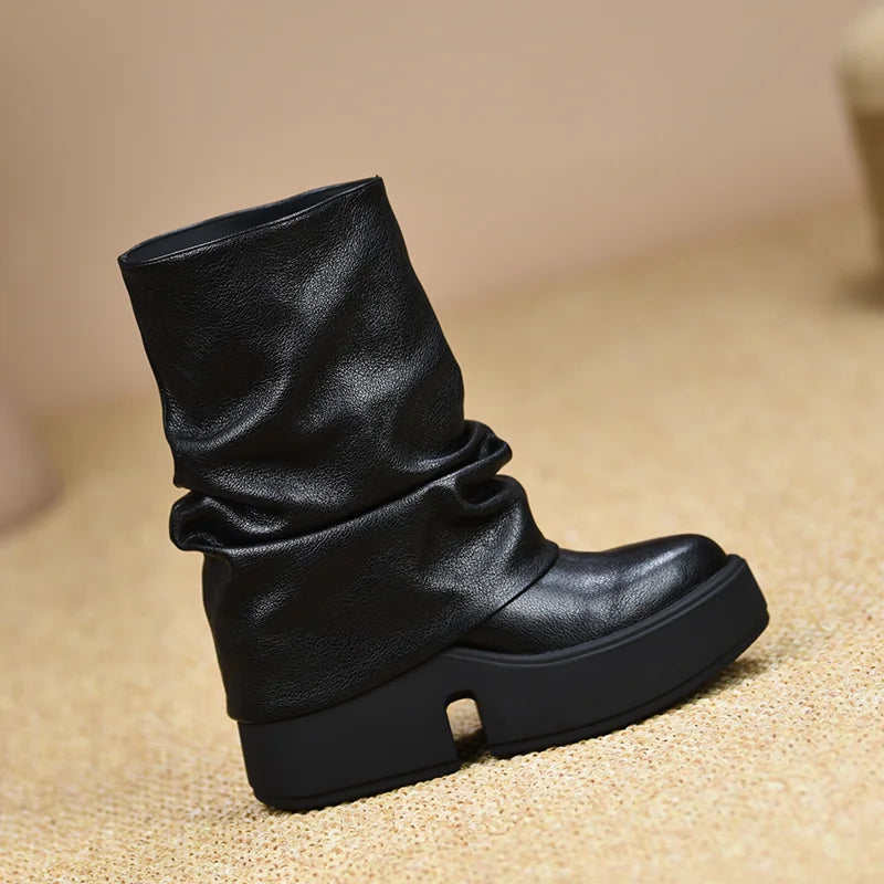 Women's Fall Winter Chunky Sole Pointed Toe Block Heel High Heel Slip-On Ankle Boots for Office and Weekend Streetwear Everyday Wear