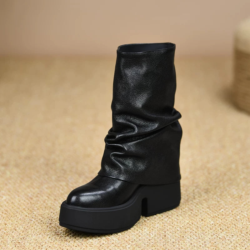 Women's Fall Winter Chunky Sole Pointed Toe Block Heel High Heel Slip-On Ankle Boots for Office and Weekend Streetwear Everyday Wear