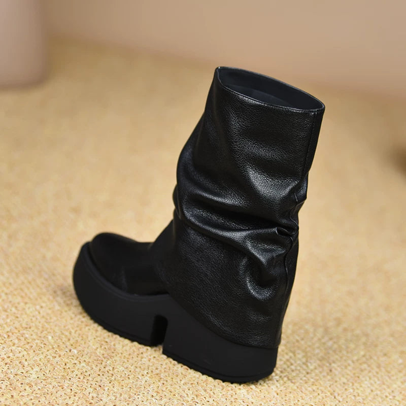 Women's Fall Winter Chunky Sole Pointed Toe Block Heel High Heel Slip-On Ankle Boots for Office and Weekend Streetwear Everyday Wear