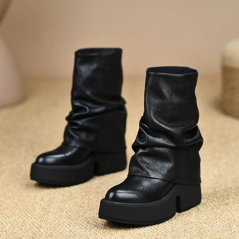 Women's Fall Winter Chunky Sole Pointed Toe Block Heel High Heel Slip-On Ankle Boots for Office and Weekend Streetwear Everyday Wear