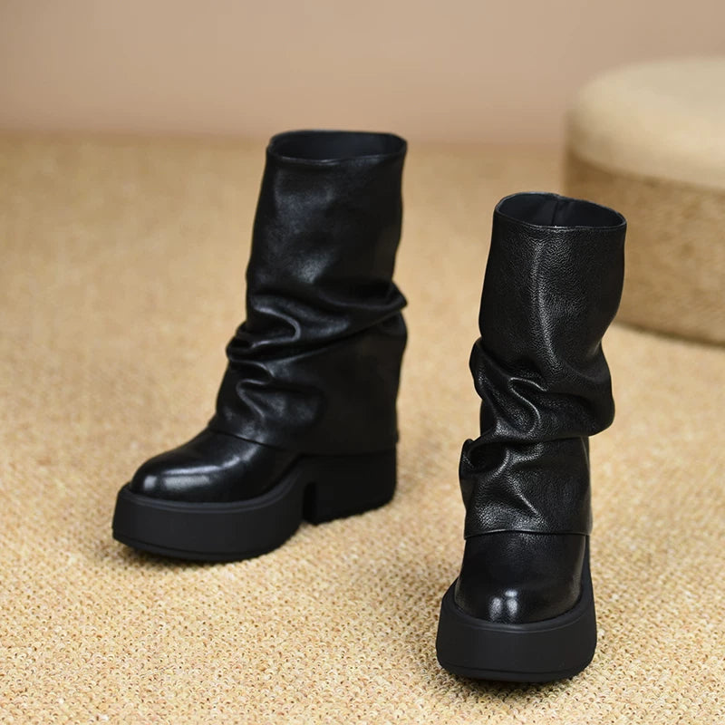 Women's Fall Winter Chunky Sole Pointed Toe Block Heel High Heel Slip-On Ankle Boots for Office and Weekend Streetwear Everyday Wear