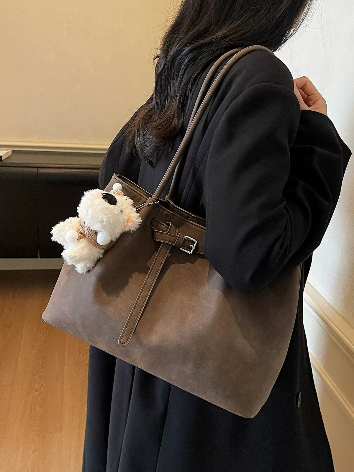Women's Large-capacity Suede-look Office Designer Workwear Retro Tote Bag Shoulder Crossbody Purse Work Travel Everyday Purse
