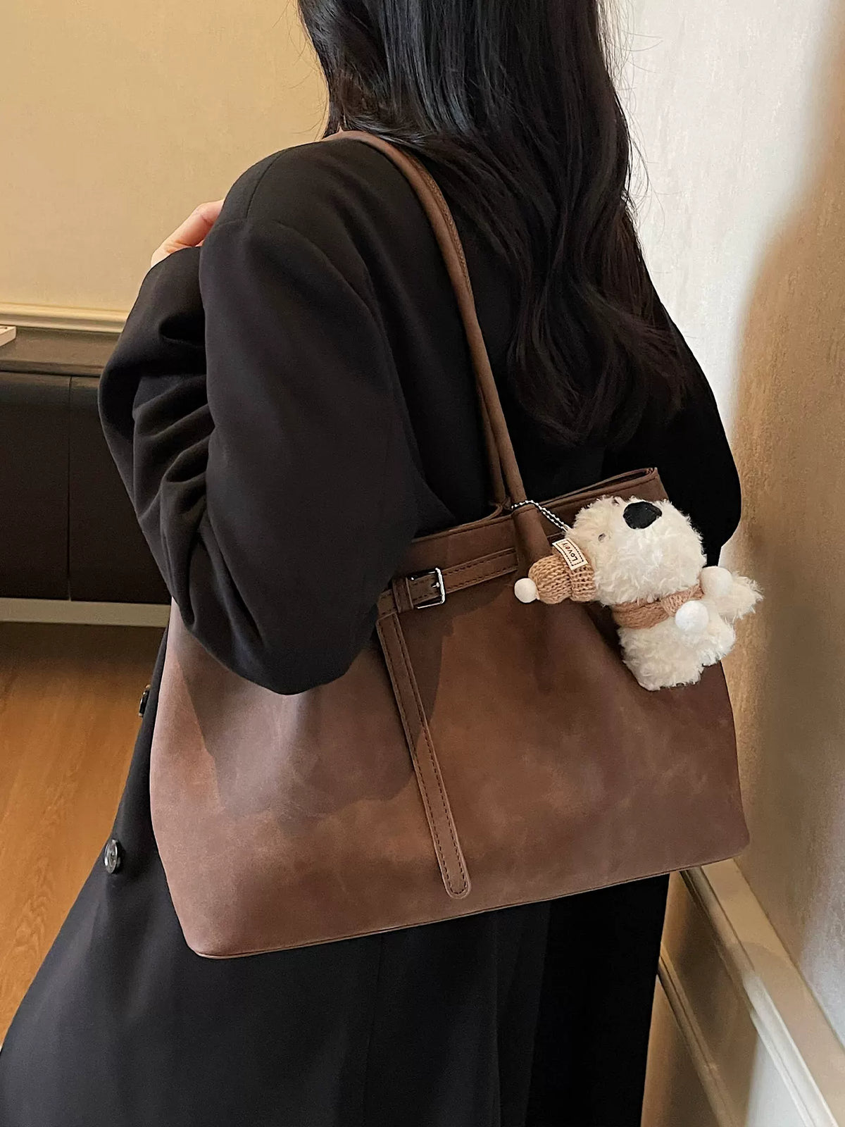 Women's Large-capacity Suede-look Office Designer Workwear Retro Tote Bag Shoulder Crossbody Purse Work Travel Everyday Purse