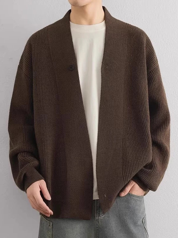 Men's Quiet-Luxury Retro Cardigan Relaxed Fit Knit Outerwear for Office Outfits Everyday Work Date Night Fall Winter
