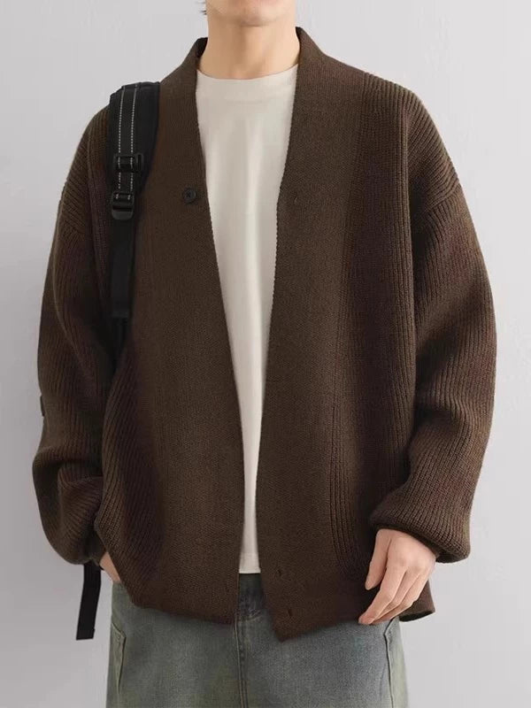 Men's Quiet-Luxury Retro Cardigan Relaxed Fit Knit Outerwear for Office Outfits Everyday Work Date Night Fall Winter