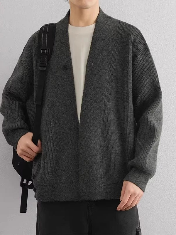 Men's Quiet-Luxury Retro Cardigan Relaxed Fit Knit Outerwear for Office Outfits Everyday Work Date Night Fall Winter