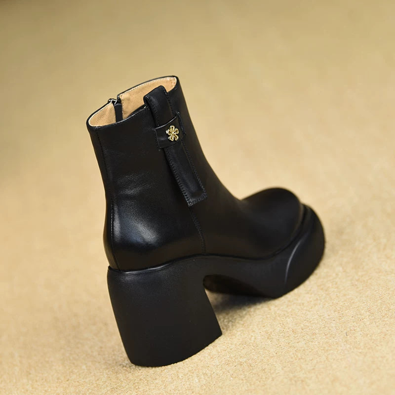 Women's Fall Winter Chunky Sole Block Heel High Heel Petite Ankle Boots for Office and Weekend Streetwear Everyday Wear Date Night Wedding Guest