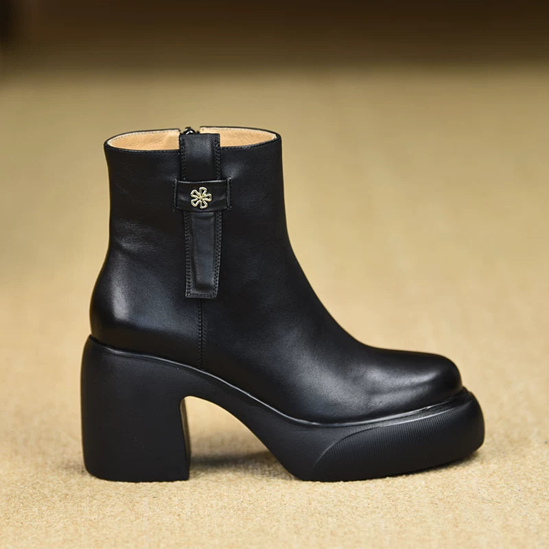 Women's Fall Winter Chunky Sole Block Heel High Heel Petite Ankle Boots for Office and Weekend Streetwear Everyday Wear Date Night Wedding Guest