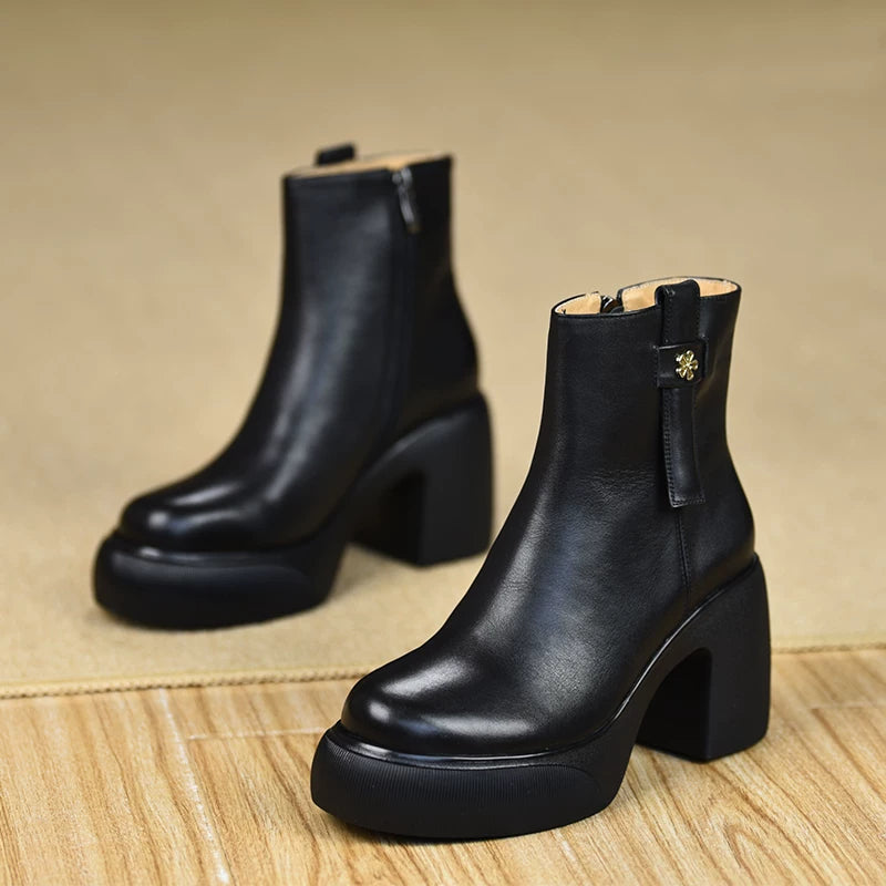 Women's Fall Winter Chunky Sole Block Heel High Heel Petite Ankle Boots for Office and Weekend Streetwear Everyday Wear Date Night Wedding Guest