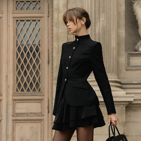 Women's Mandarin Collar A-line Cropped Elegant Preppy Retro Two-piece Set