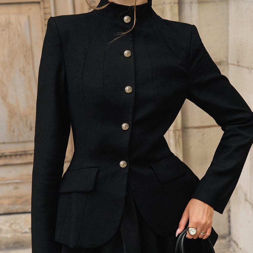 Women's Mandarin Collar A-line Cropped Elegant Preppy Retro Two-piece Set