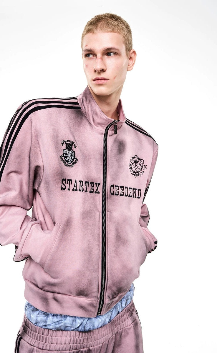 Men's American-Style Oxidized Fall Winter Pink Mandarin Collar Hoodie Sweatshirt for Casual Streetwear Travel and Weekend