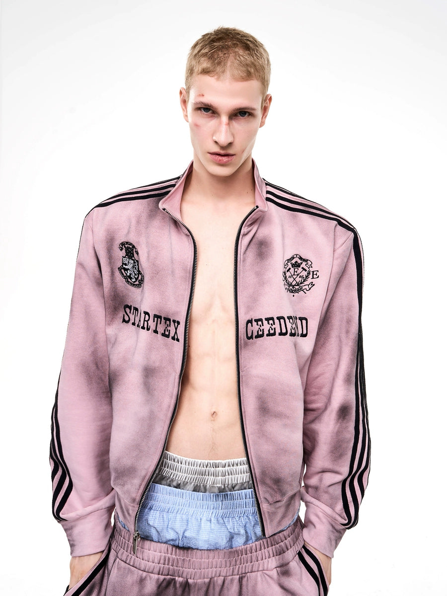 Men's American-Style Oxidized Fall Winter Pink Mandarin Collar Hoodie Sweatshirt for Casual Streetwear Travel and Weekend
