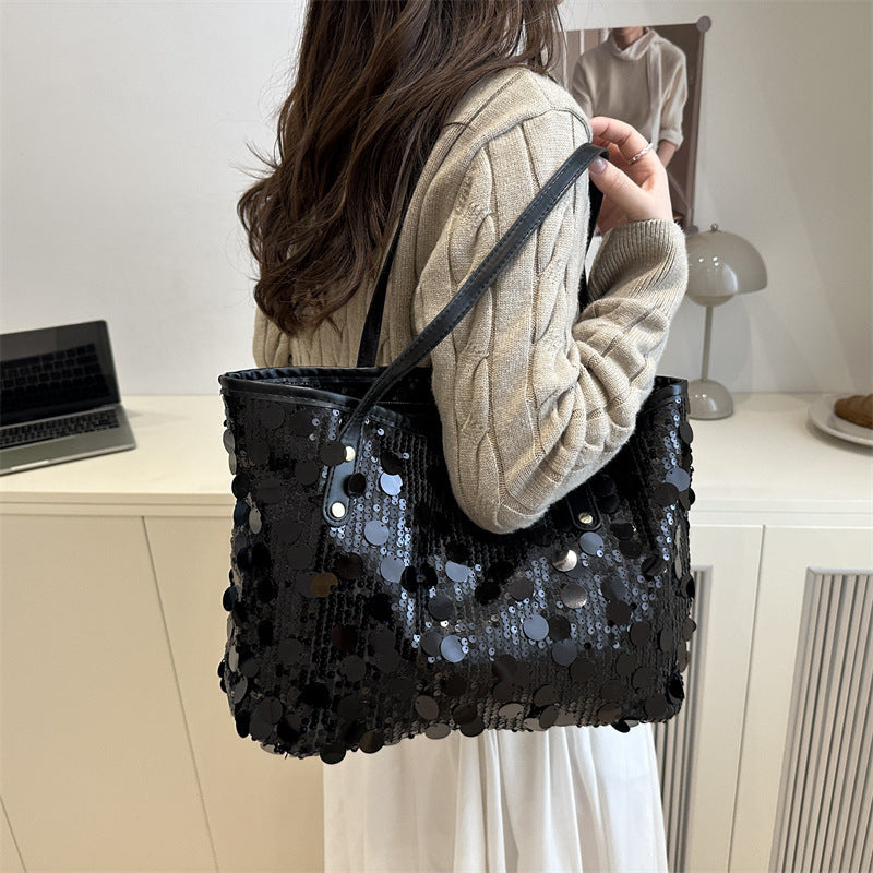 Women's Large-capacity Commute Tassel Glitter Office Workwear Tote Bag Shoulder Crossbody Purse Versatile Work and Travel