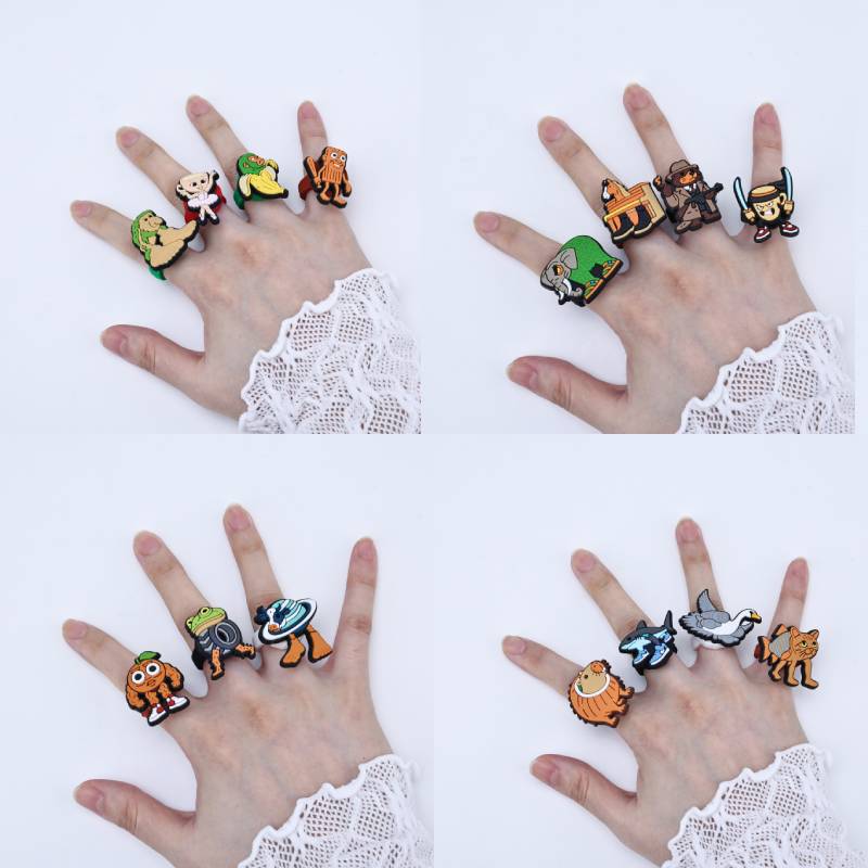 Christmas Ring Set, Holiday Rings, 4-Ki Assorted Holiday Party Favor Pack, Stocking Stuffers and Gift Exchange Present for Kids and Adults
