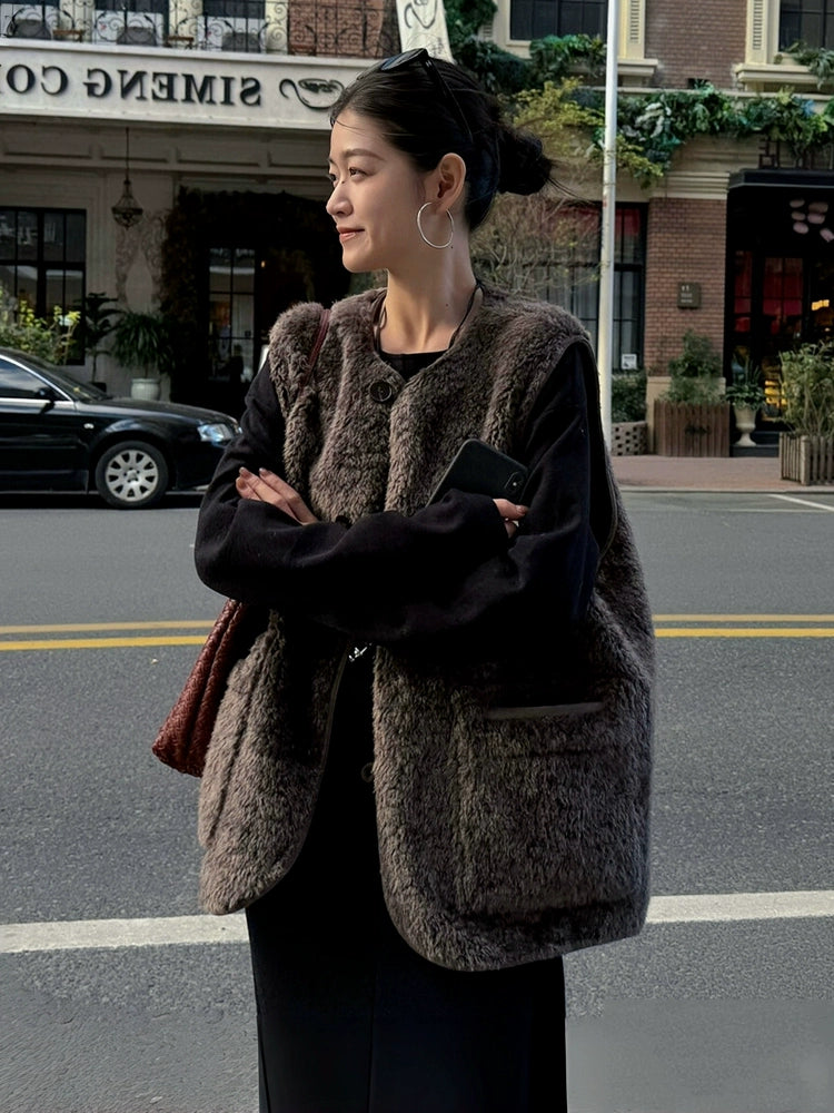 Women's Fall Winter Vest Oversized Slim-fit Korean-style Retro for Date Night Holiday Party Slimming