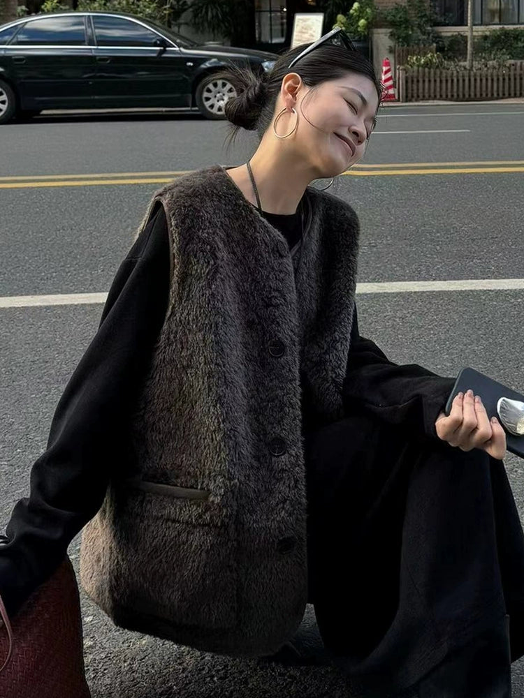 Women's Fall Winter Vest Oversized Slim-fit Korean-style Retro for Date Night Holiday Party Slimming