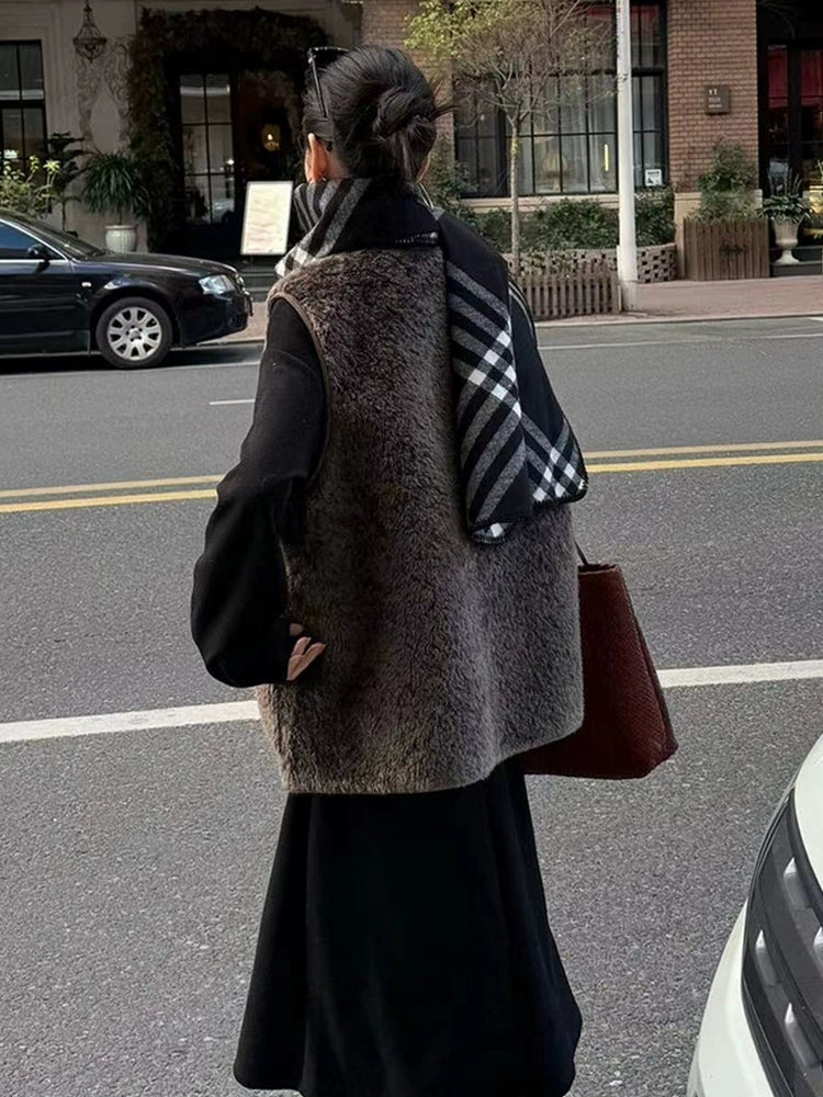 Women's Fall Winter Vest Oversized Slim-fit Korean-style Retro for Date Night Holiday Party Slimming