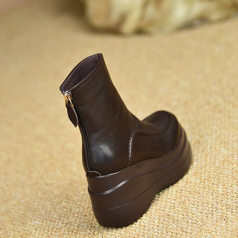 Women's Fall Winter Chunky Sole Wedge High Heel Petite Ankle Boots for Office and Weekend Streetwear Everyday Wear
