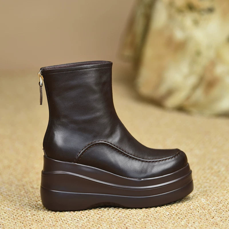 Women's Fall Winter Chunky Sole Wedge High Heel Petite Ankle Boots for Office and Weekend Streetwear Everyday Wear