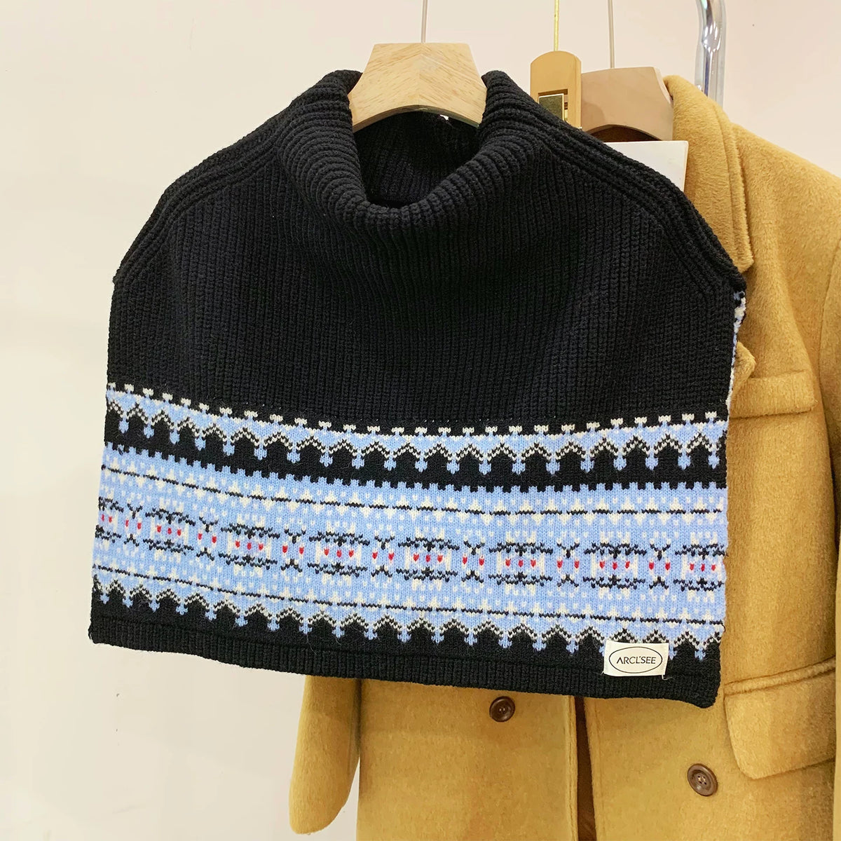 Women's Turtleneck Fall Winter Fleece-Lined Retro Knit Shawl for Office and Travel Evening Gift