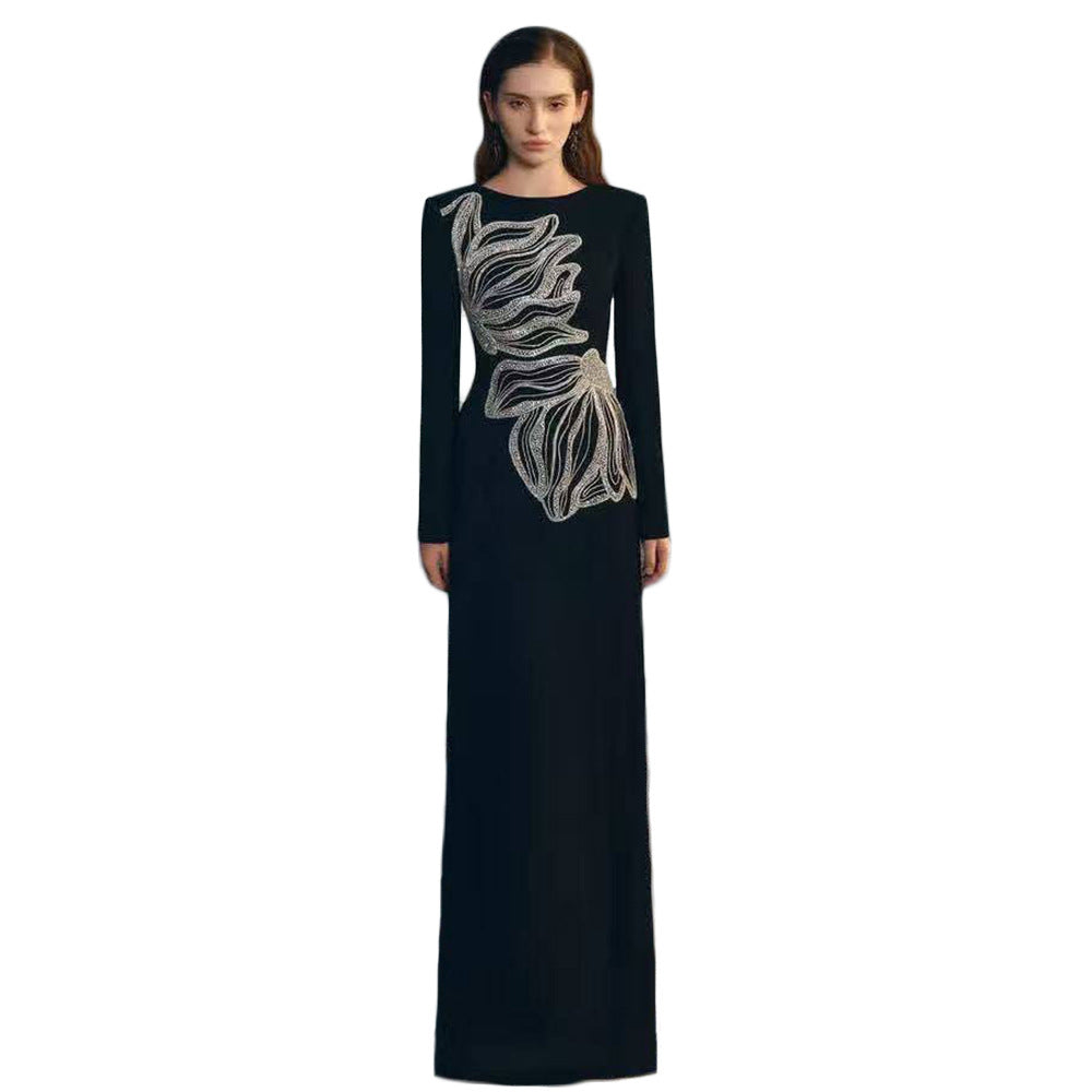 Women's Stretch Heavy-Duty Maxi Crystal Evening Dress Formal Midi Dress for Black Tie Wedding Guest Cocktail Party Prom Date Night