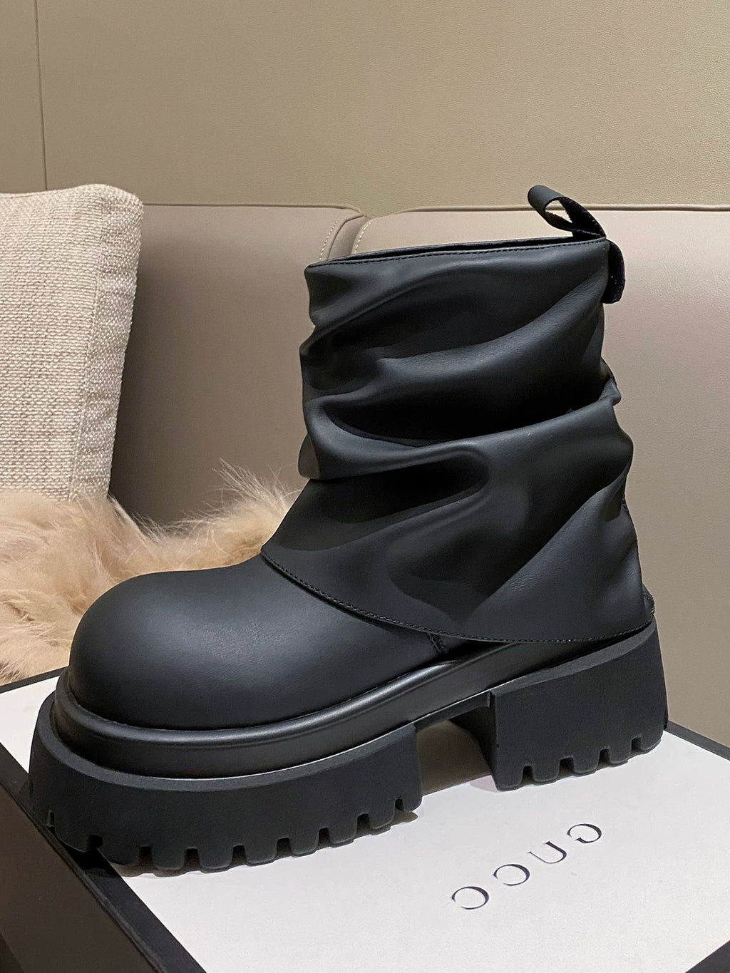 Women's Chunky Sole Leather Lift Tube Boots for Fall Outfits Streetwear Winter Everyday Office and Weekend Date Night