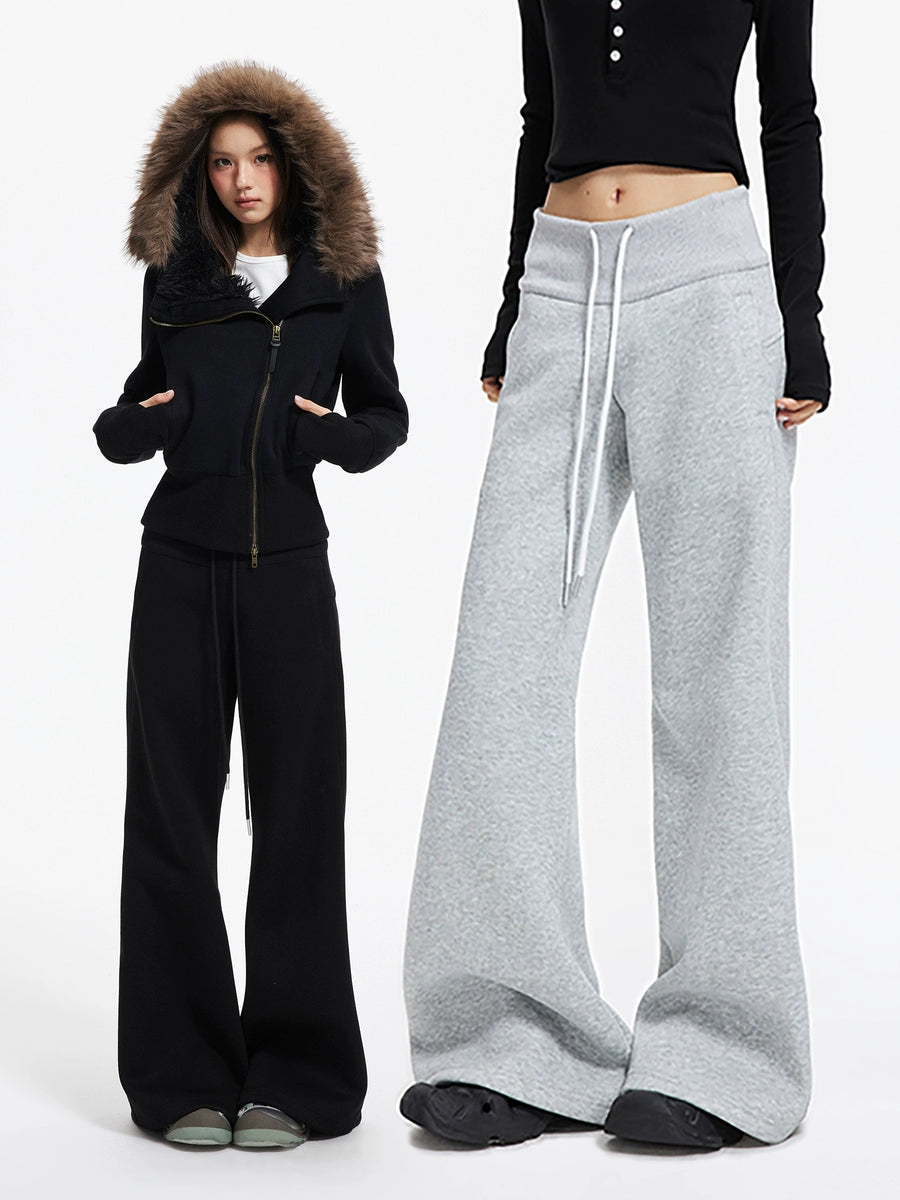 Women's Waist-defining Fleece-lined Oversized Slim-fit Sporty Casual Straight Pants Wide-leg for Office Outfits Business Work Slimming Travel Comfort Weekend