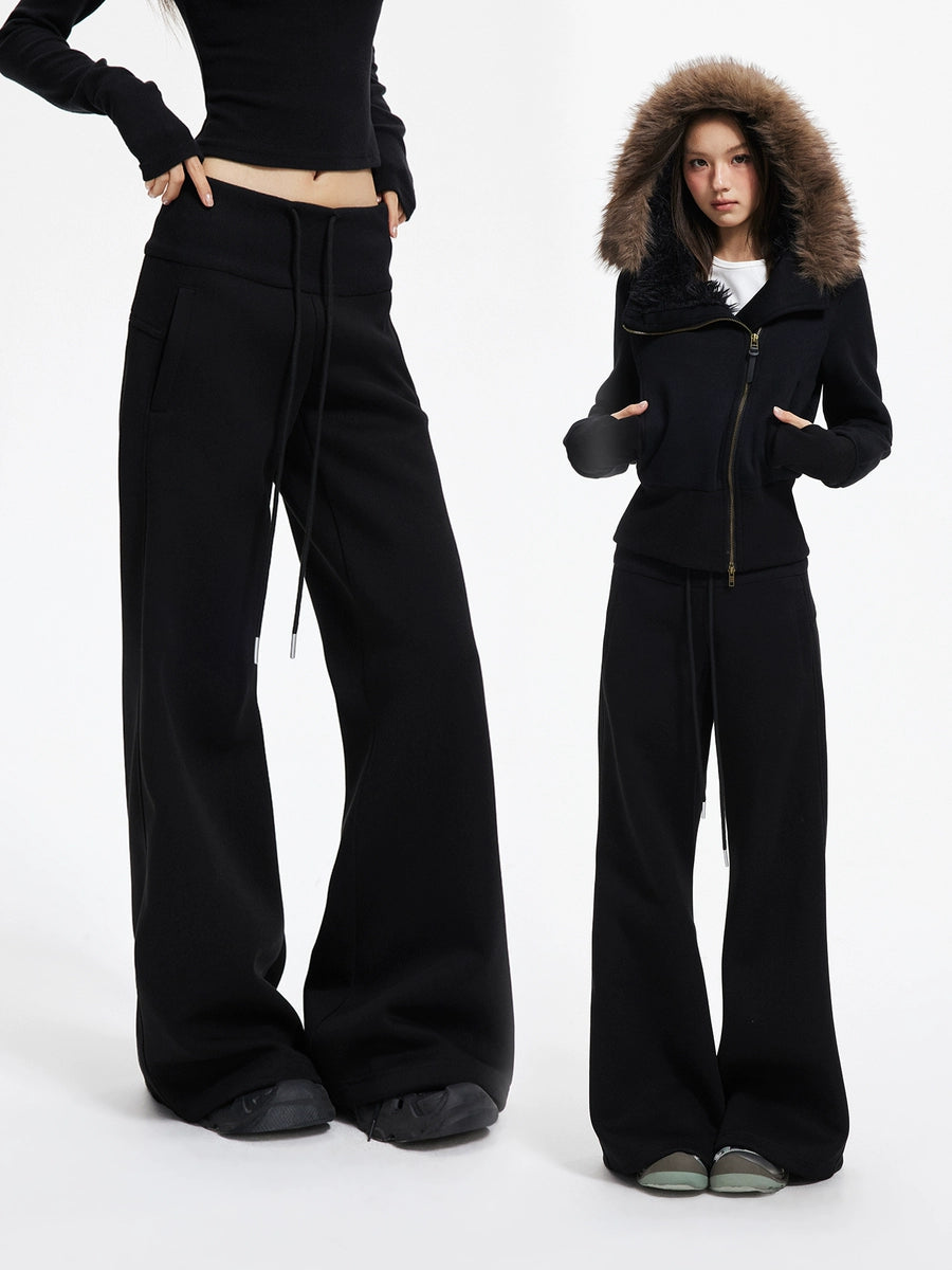 Women's Waist-defining Fleece-lined Oversized Slim-fit Sporty Casual Straight Pants Wide-leg for Office Outfits Business Work Slimming Travel Comfort Weekend