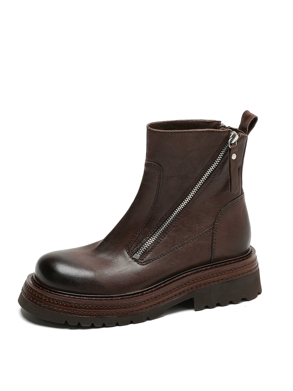 Women's Chunky Sole Leather Block Heel Zip Martin Combat Boots for Fall Outfits Streetwear Winter Office and Weekend Everyday Wear