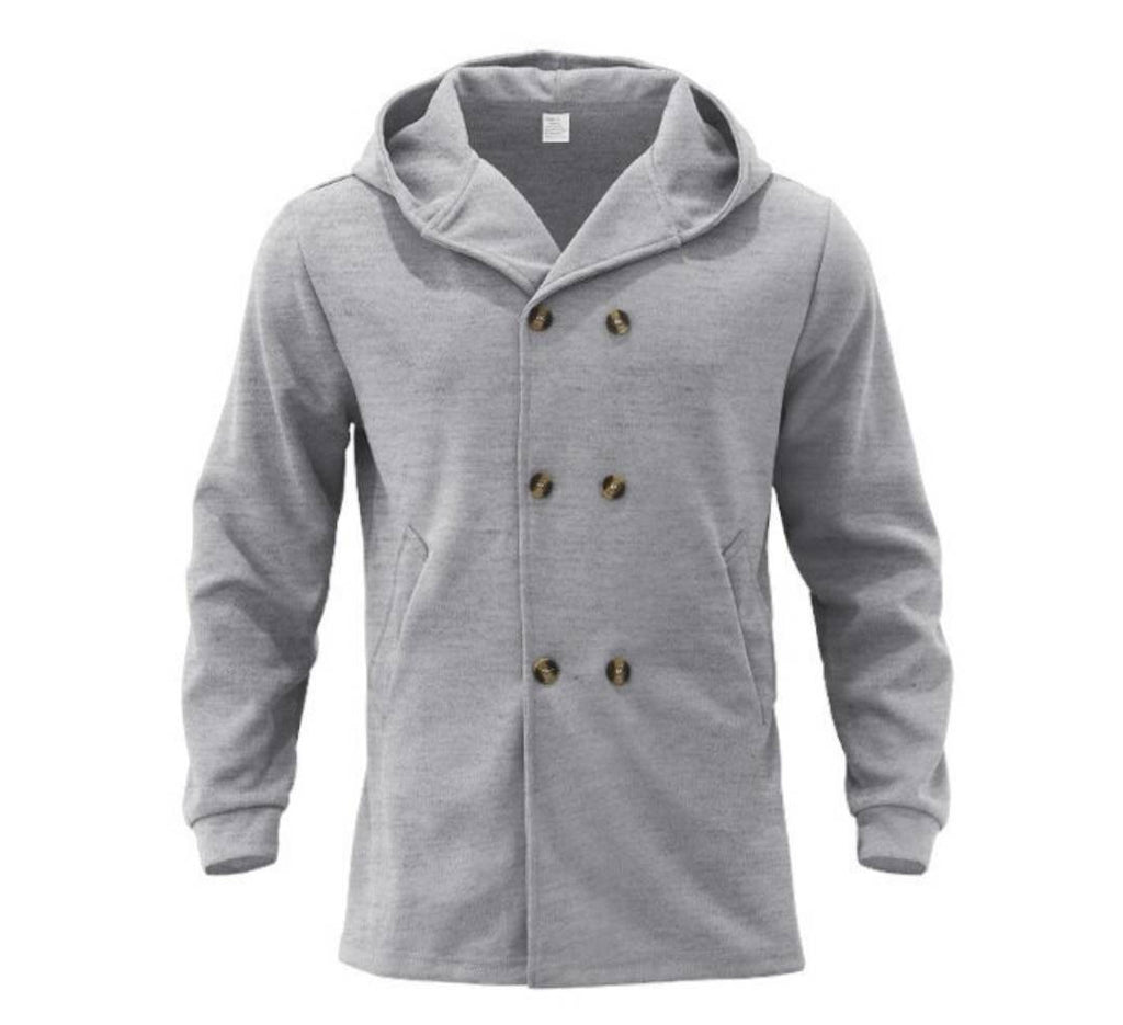 Men's Fall Winter Longline Lapel Double-Breasted Hooded Midi Casual Trench Coat Office