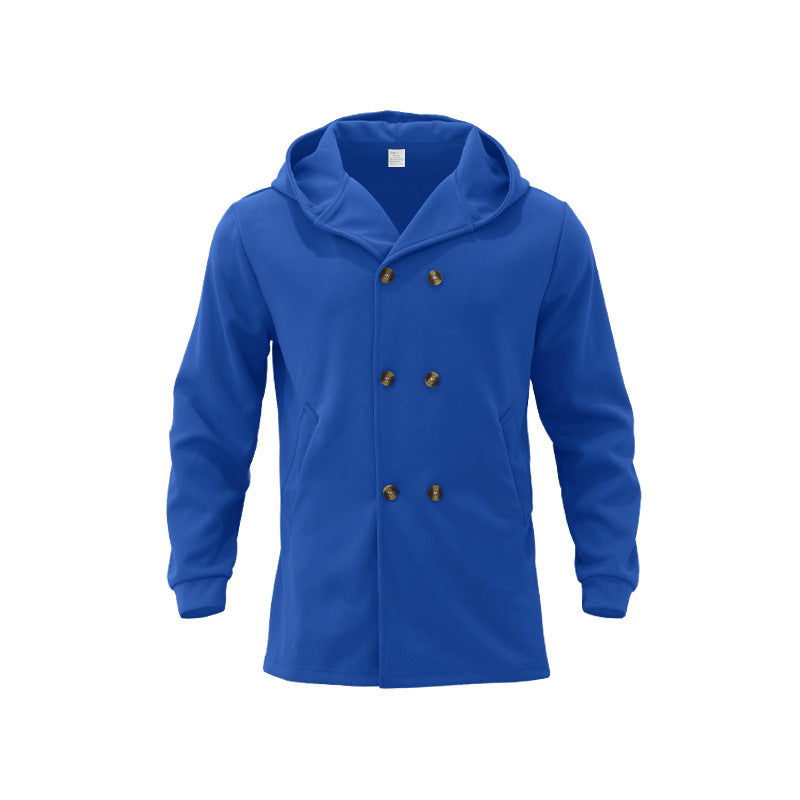 Men's Fall Winter Longline Lapel Double-Breasted Hooded Midi Casual Trench Coat Office